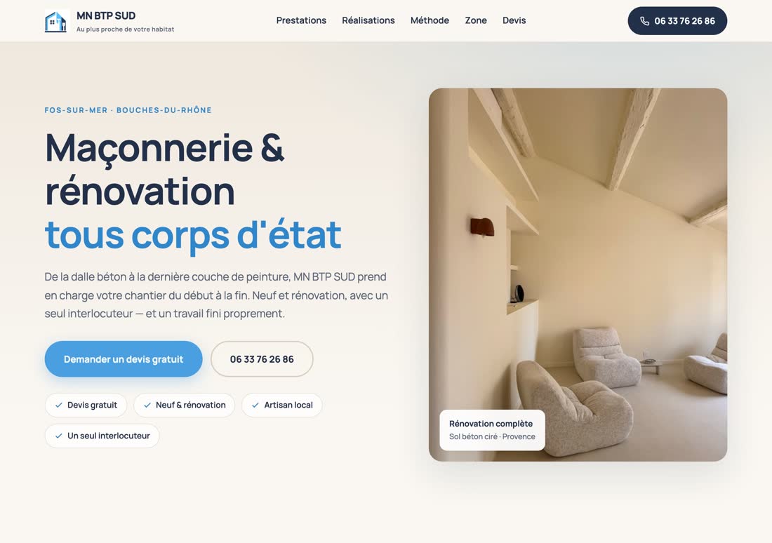 Site de MN BTP SUD, maçonnerie et tous corps d'état